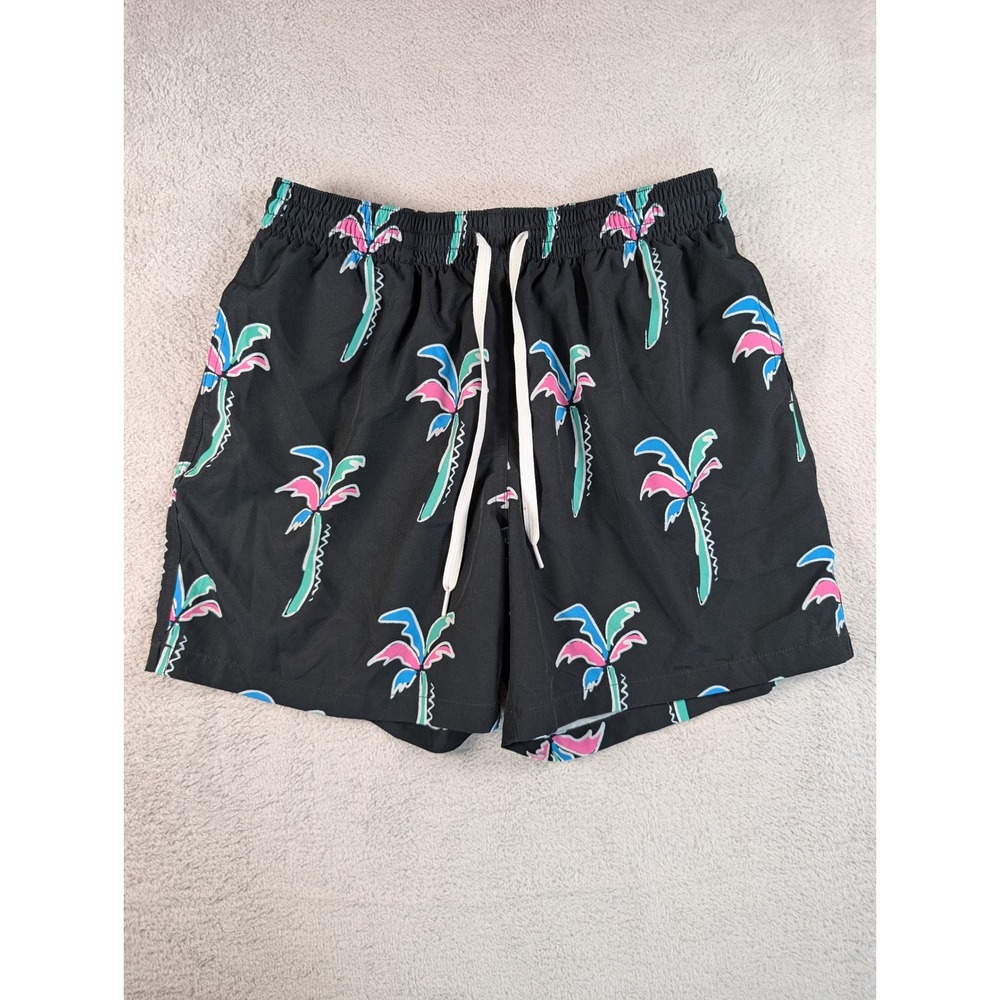 Chubbies Mens Swim Trunks Black Neon Palm Tree Print Mesh Lined 5.5 Inseam Large